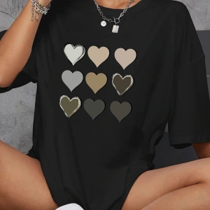 Unisex Kalp Baskılı T-shirt