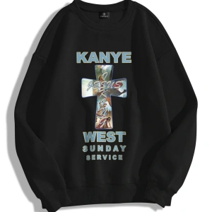 Unisex Kanye Sunday Service Bisiklet Yaka Sweatshirt Siyah