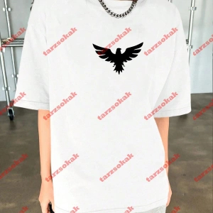 Unisex Kartal Baskılı Tshirt Beyaz