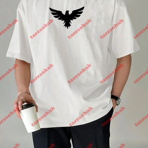 Unisex Kartal Baskılı Tshirt Beyaz