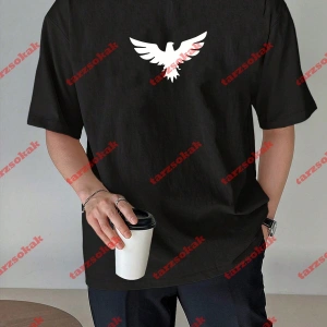 Unisex Kartal Baskılı Tshirt Siyah