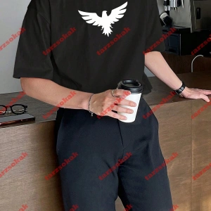 Unisex Kartal Baskılı Tshirt Siyah