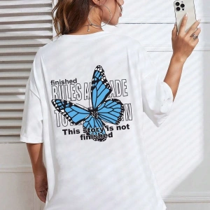 Unisex Kelebek Baskılı T-shirt