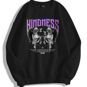 Unisex Kindness Bisiklet Yaka Sweatshirt Siyah