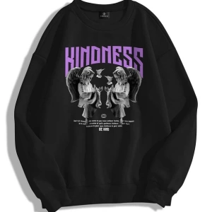 Unisex Kindness Bisiklet Yaka Sweatshirt Siyah