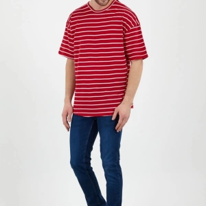 Unisex Kırmızı Beyaz Çizgili Oversize Tshirt
