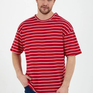 Unisex Kırmızı Beyaz Çizgili Oversize Tshirt