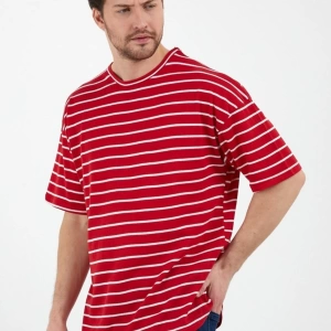 Unisex Kırmızı Beyaz Çizgili Oversize Tshirt