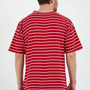 Unisex Kırmızı Beyaz Çizgili Oversize Tshirt