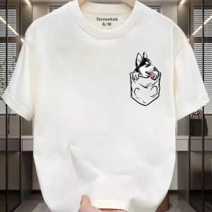 UNİSEX Kod 4 Köpek Minimalis Baskı T-shirt