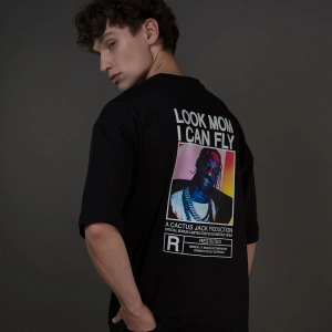 Unisex Look Mom I Can Fly Renkli Siyah Tshirt