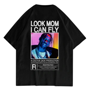 Unisex Look Mom I Can Fly Renkli Siyah Tshirt
