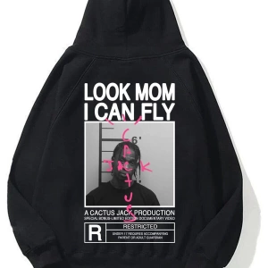 Unisex Look Mom I Can Fly Siyah Sweatshirt