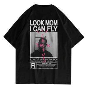 Unisex Look Mom I Can Fly Siyah Tshirt