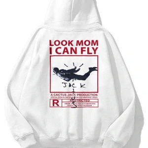 Unisex Look Mom I Can Fly Sweatshirt Beyaz