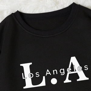 Unisex Los Angeles Baskılı Oversize Bisiklet Yaka Sweatshirt Siyah