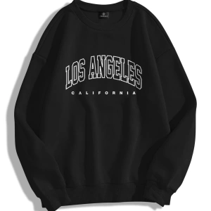 Unisex Los Angeles Bisiklet Yaka Sweatshirt Siyah