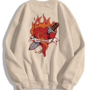 Unisex Love Hate Bisiklet Yaka Sweatshirt Hoodie Gri