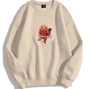 Unisex Love Hate Bisiklet Yaka Sweatshirt Hoodie Gri