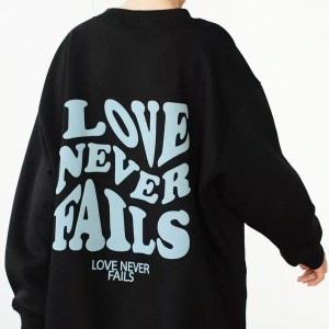 Unisex Love Never Fails Bisiklet Yaka Sweatshirt Siyah