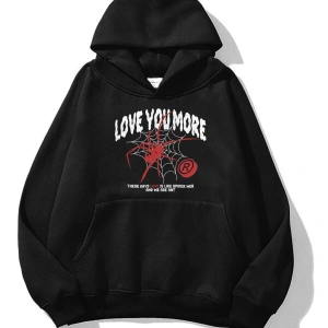 Unisex Love You More Sweatshirt Hoodie Siyah