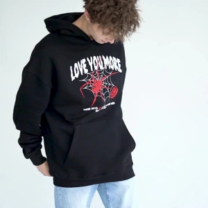 Unisex Love You More Sweatshirt Hoodie Siyah