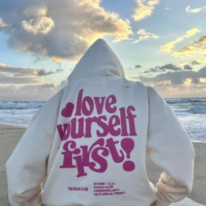 Unisex Love Yourself First! Sweatshirt Beyaz