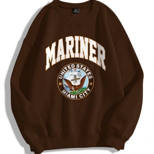 Unisex Mariner Bisiklet Yaka Sweatshirt Kahverengi