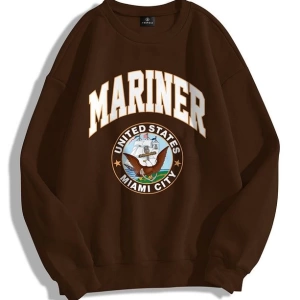 Unisex Mariner Bisiklet Yaka Sweatshirt Kahverengi