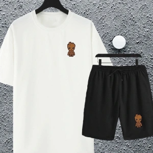 Unisex Marvel Groot Baskılı Oversize Tshirt Ve Şort Eşofman Takımı