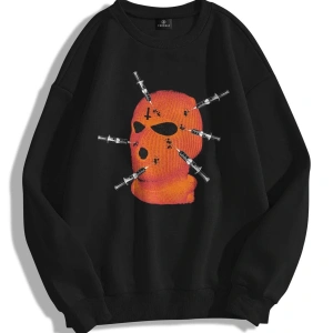 Unisex Maske Bisiklet Yaka Sweatshirt Siyah
