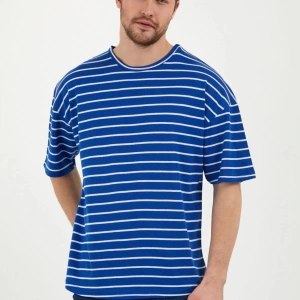 Unisex Mavi Beyaz Çizgili Oversize Tshirt