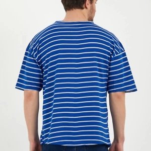 Unisex Mavi Beyaz Çizgili Oversize Tshirt