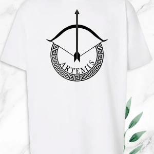 Unisex Mitoloji Ay Tanrıçası Artemis Baskılı Beyaz Tişört