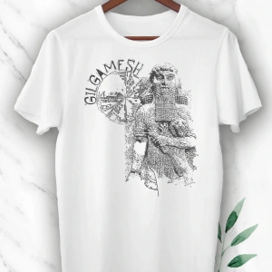 Unısex Mitoloji Mezepotamya Gılgamış Baskılı Beyaz Tişört