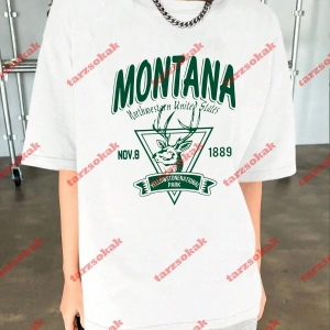 Unisex Montana  Baskılı Tshirt Beyaz