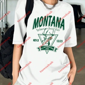 Unisex Montana  Baskılı Tshirt Beyaz