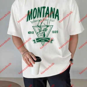 Unisex Montana  Baskılı Tshirt Beyaz