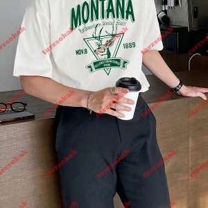 Unisex Montana  Baskılı Tshirt Beyaz