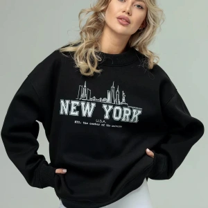 Unisex Moscow Bisiklet Yaka Sweatshirt Siyah