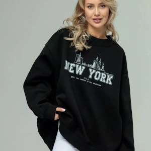 Unisex Moscow Bisiklet Yaka Sweatshirt Siyah