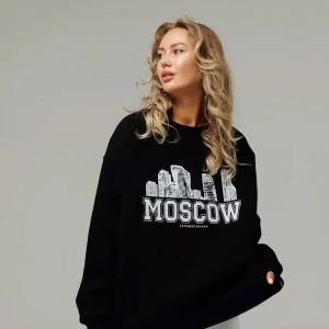 Unisex Moscow Bisiklet Yaka Sweatshirt Siyah