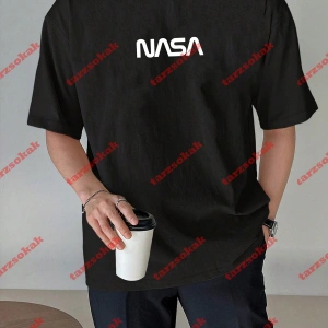 Unisex Nasa Baskılı Tshirt Beyaz
