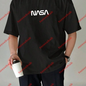 Unisex Nasa Baskılı Tshirt Beyaz