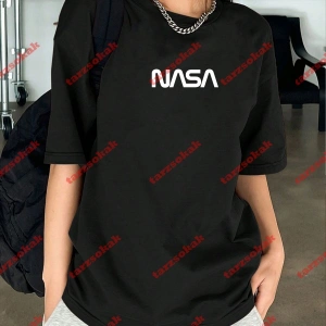 Unisex Nasa Baskılı Tshirt Beyaz