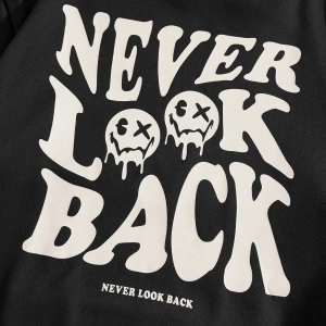 Unisex Never Baskılı Oversize Kapüşonlu Pamuklu Sweatshirt MAVİRENK