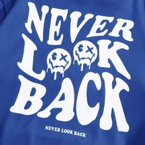 Unisex Never Baskılı Oversize Kapüşonlu Pamuklu Sweatshirt Siyah