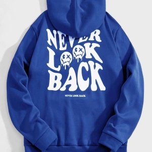 Unisex Never Baskılı Oversize Kapüşonlu Pamuklu Sweatshirt Siyah