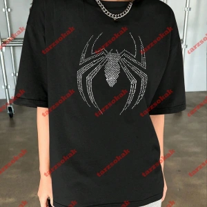 Unisex Örümcek Baskılı Tshirt Beyaz