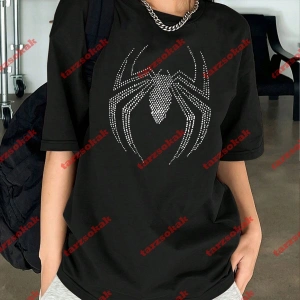 Unisex Örümcek Baskılı Tshirt Beyaz